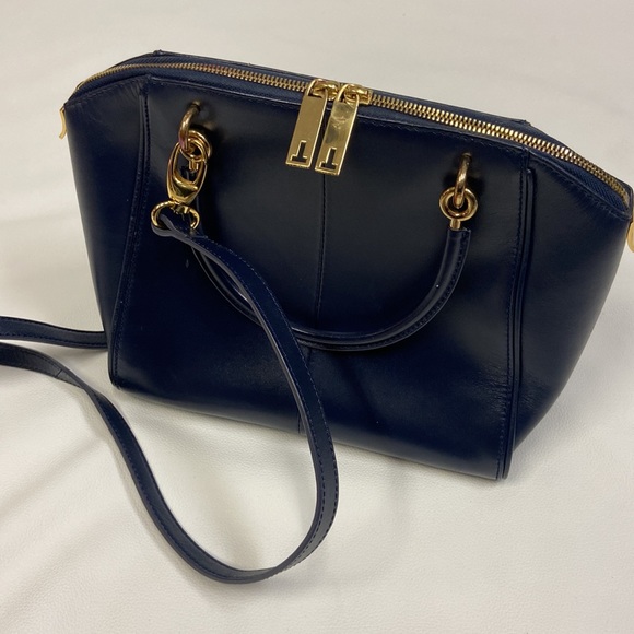 Ted Baker - Lailey Metal Slim Bow Leather Small Tote Bag In Navy - Picture 8 of 15